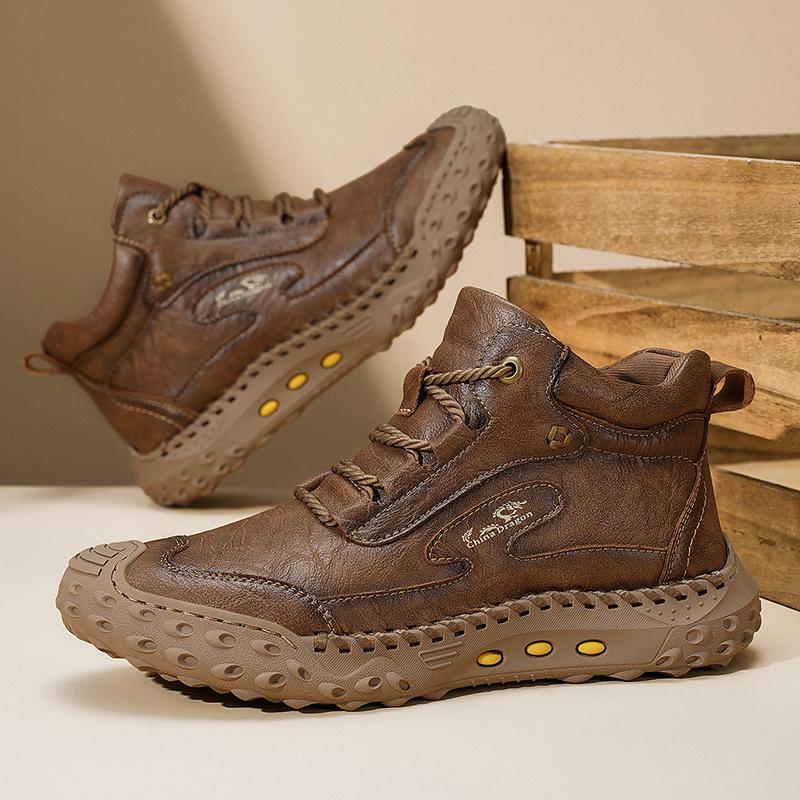 Hand-stitching Leather Men Boots Split Leather Casual Leather Shoes Men Ankle Boots