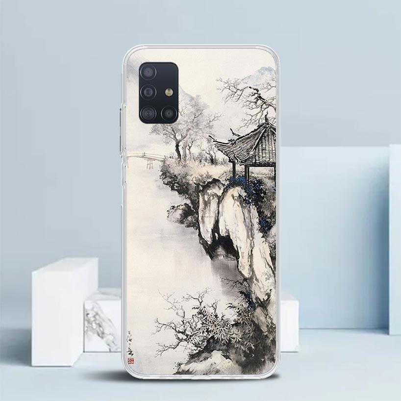 Chinese Style ink Painting Art Soft Cover for Samsung Galaxy A12 A22 A32 A52 A72 A02S Phone Case Note 20 Ultra 10 S10 Plus A51 A