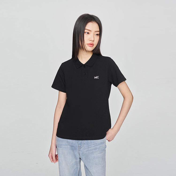 SS25 Standard Embroidered Logo Casual Short Sleeve Polo Shirt Women tops Black LWT009916205143K11000