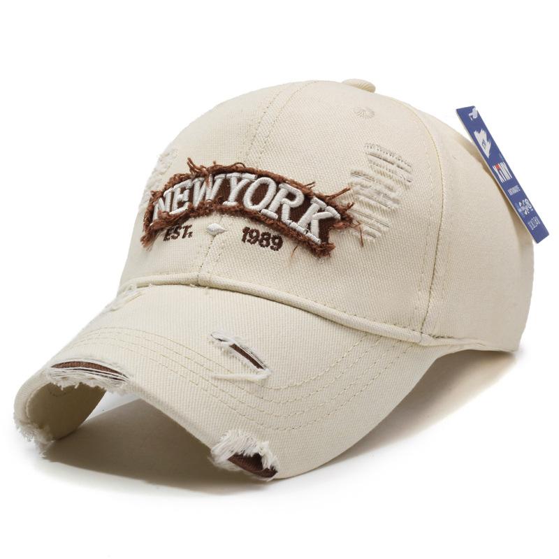 Letter New York Broken Hole Baseball Cap Washed Cotton Adjustable Embroidery Baseball Cap Sunscreen Hats For Man Women Fashion