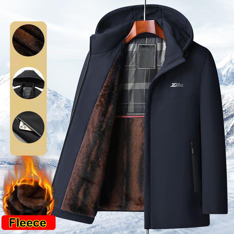 Winter Hooded Parka With Zipper Pockets Fleece Lining Men's Winter Jacket Coat Korean Winter Jackets for Men's Winter Coats
