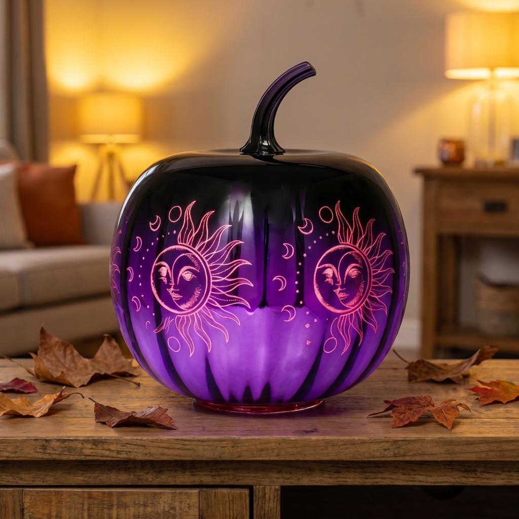 Halloween Purple Pumpkin Resin Decorative Light for Home and Party Decor