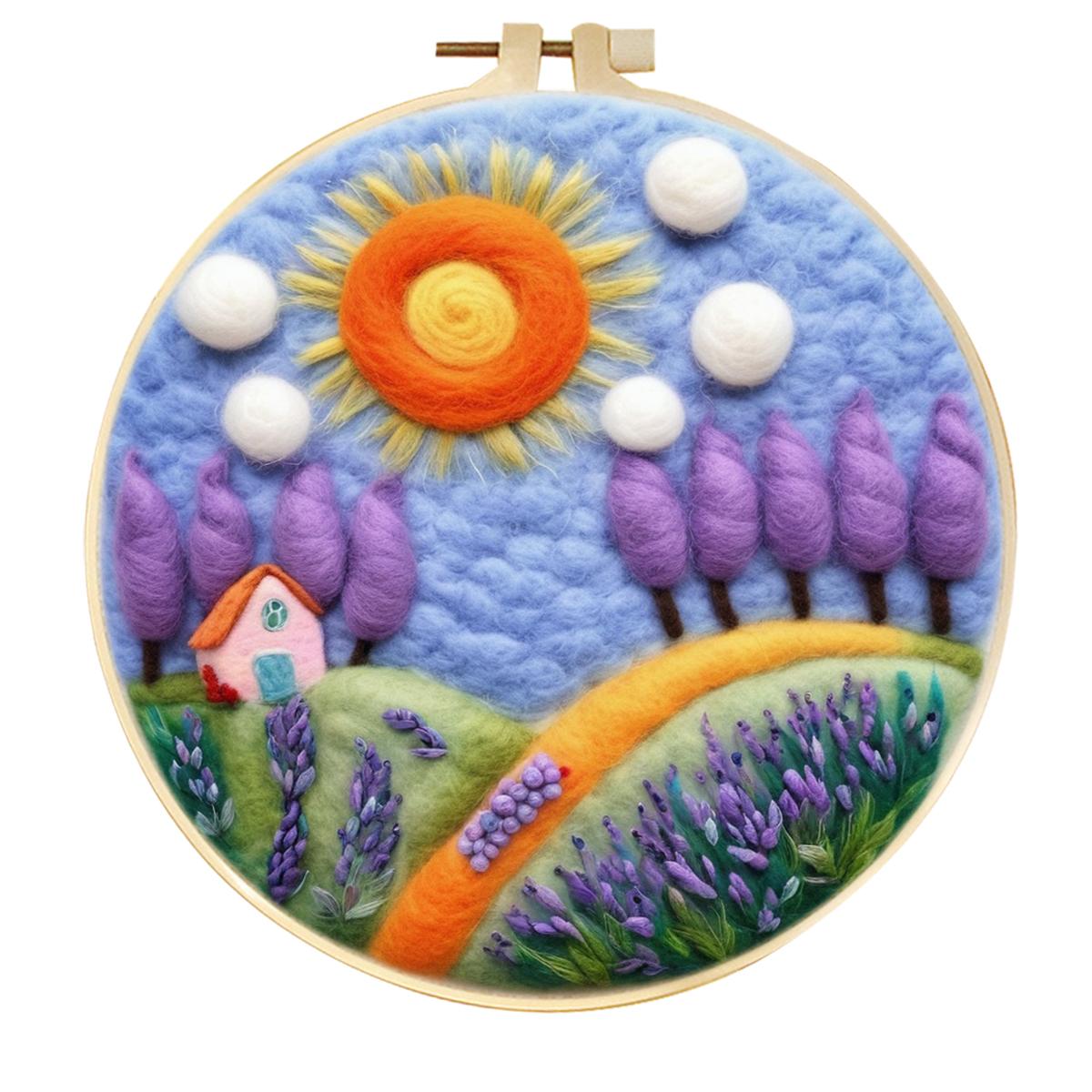 

CHENISTORY Lavender Fields Wool Felt Painting Easy Crafts For Adults Art Supplies Landscape Wool Needle Felting Unique Gift 20cmX20cm