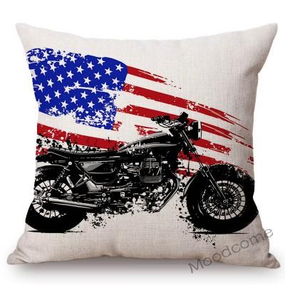 Nordic Motorbike Race Biker Club Car Pillow Case Us Flag Motorcycle Art Sofa Chair Waist Pillow Beige Linen Decor Cushion Covers