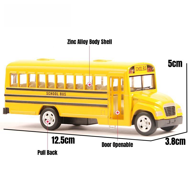 1/36 Scale 5'' School Bus Toy Car For Children RMZ CiTY Classical Diecast Miniature Vehicle Model Pull Back Collection Gift For Boys