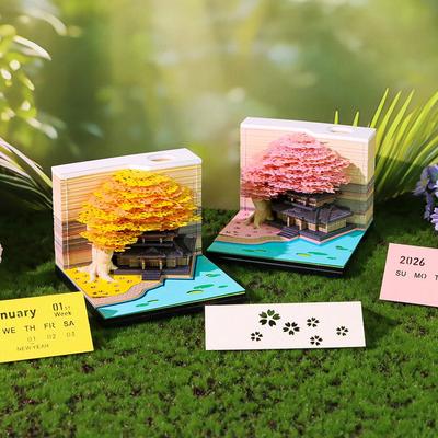 Calendário Semanal de Escultura em Papel 3D Versão Inglesa Com Luzes Casa na Árvore Caderno Decoração de Mesa Presente Comemorativo Turístico