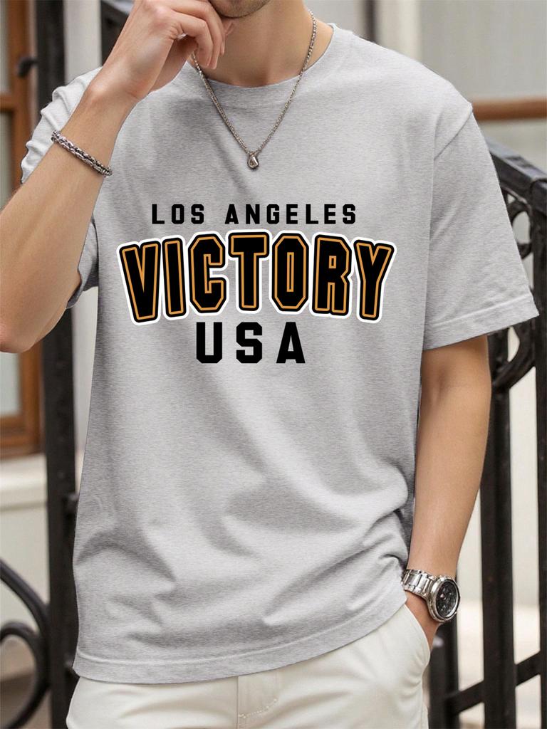 Victory Usa Los Angeles Print Men TShirts Cotton AllMatch T Shirt Comfortable Crewneck Tops Loose Unisex Summer Clothes