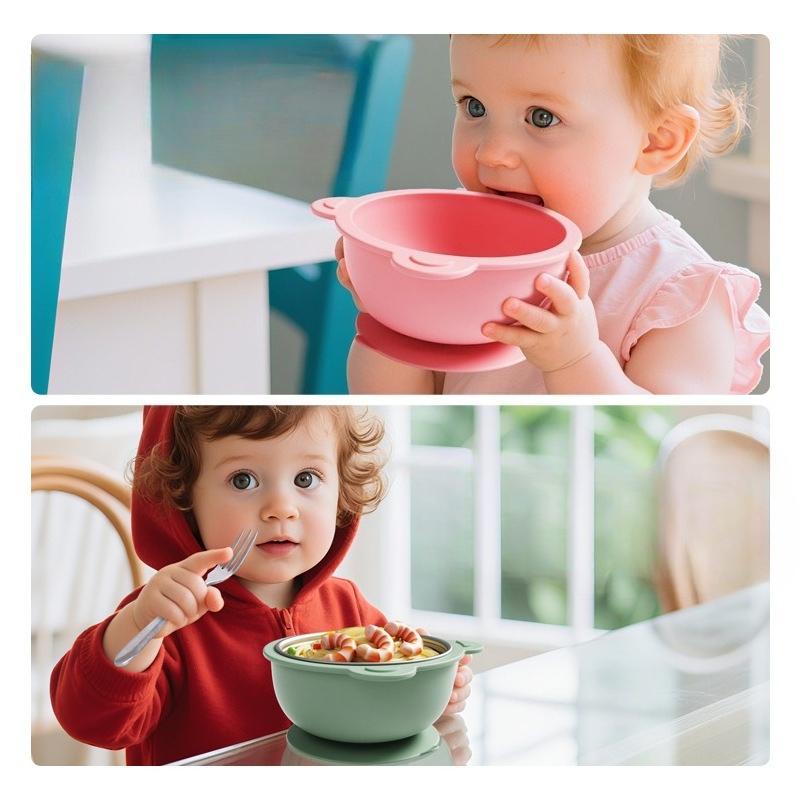 304 Stainless Steel Baby Feeding Bowl Easy to Clean Heat Resistant Kids Tableware Silicone Suction Base Divided Design