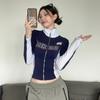 American retro casual style contrasting letter printed zipper jacket for women, slim versatile short top for women Cardigan coat