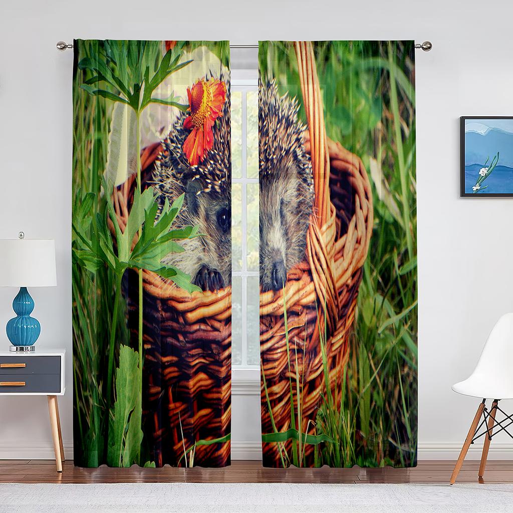 Igel, süße kleine Tier-Tüllvorhänge für Wohnzimmer, Schlafzimmer, Dekor, transparenter Chiffon, durchsichtiger Voile, Fenstervorhang