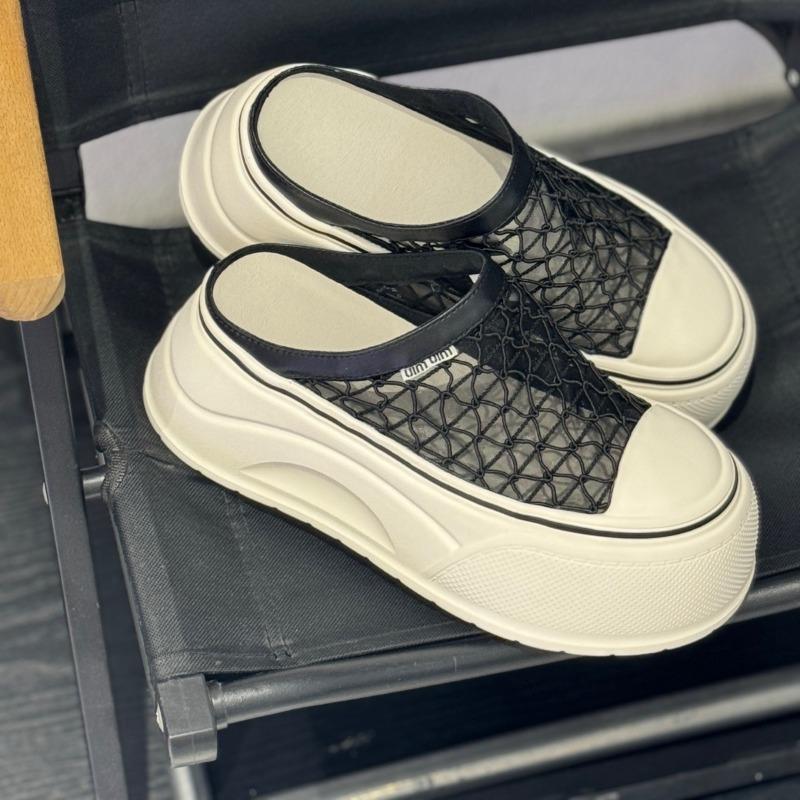 Summer new baotou mesh rhinestone slippers women's shell head outer wear thick bottom heightening muffin half slippers