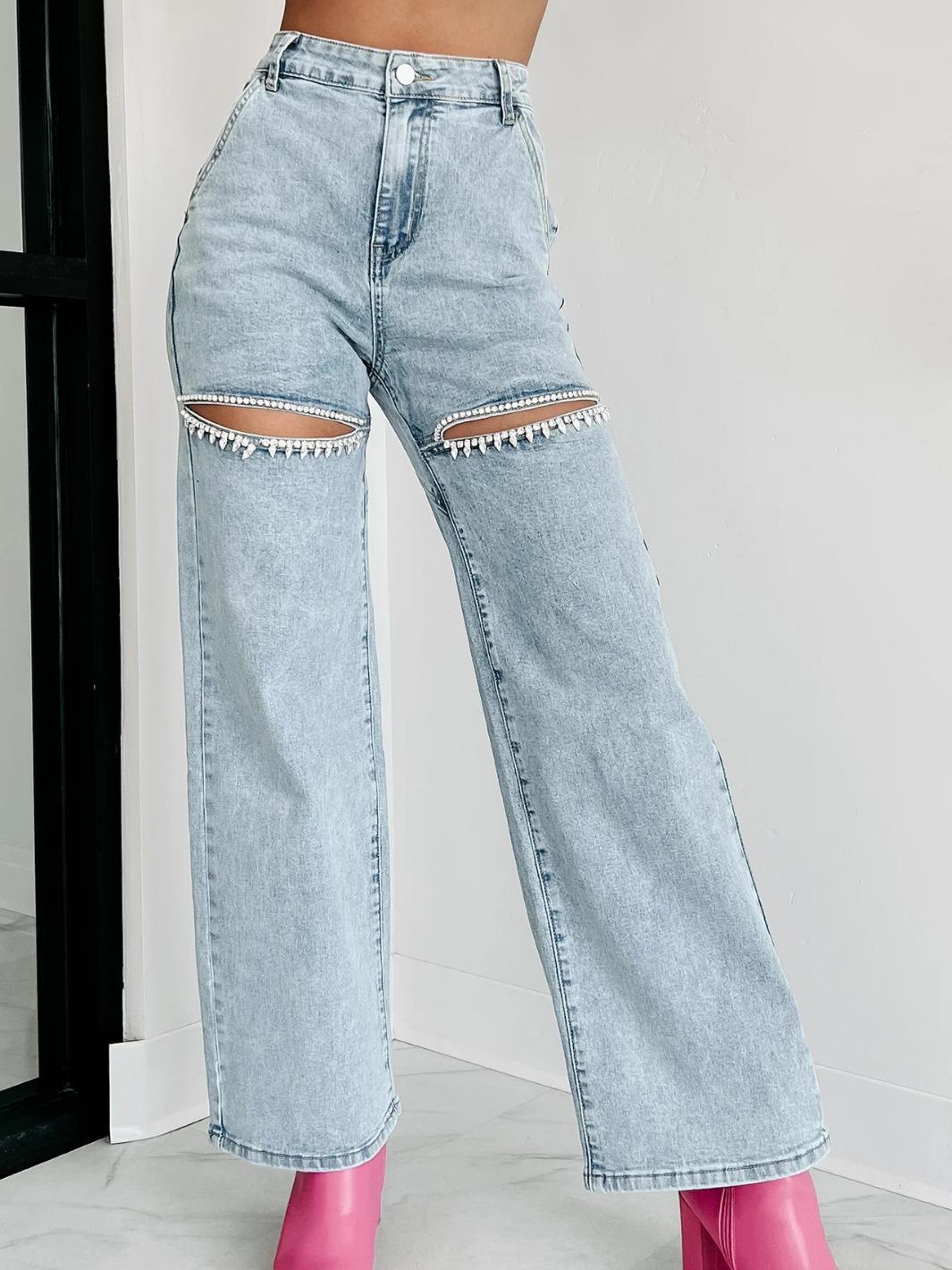 2024 Spring/Summer Casual Ripped Straight-Leg Women s Jeans Extra Large светло-синий