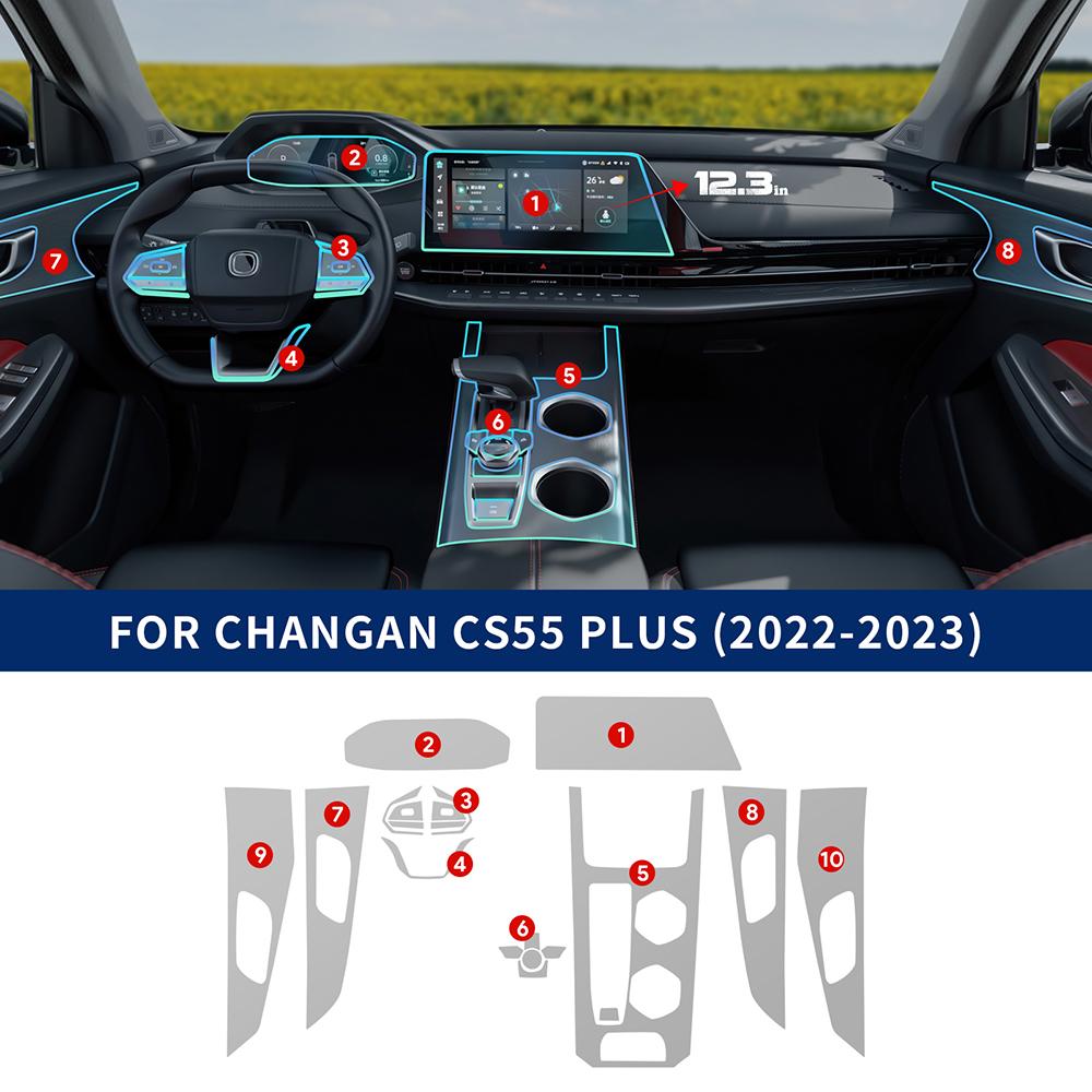 Per Changan CS55 PLUS 2023 2024 Pellicola Protettiva Antigraffio in TPU per Portiera Centrale Console Media Cruscotto Navigazione Interno Auto