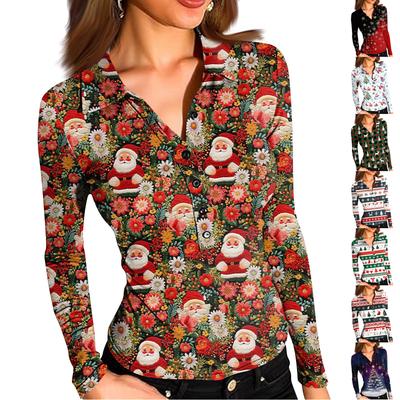 Women's Fashion Casual Printed V-Neck Long Sleeve Button-Down Top