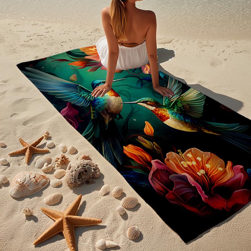 Hummingbird In Bloom Beach Towel, Super Soft Microfiber, Gift for Her/Him, Birthday, for Pool, Beach, Travel, Home Decor Fan gifts