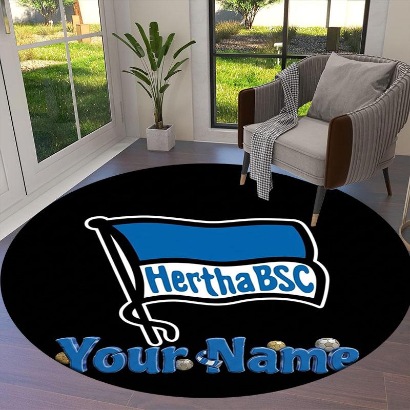 Hertha BSC Custom Name Round Area Rug,Carpet Rug for Living Room Bedroom Sofa Playroom Decor,Non-slip Floor Mat