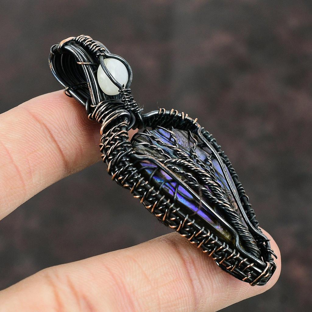Tree Of Life Abalone Shell Pendant Copper Wire Wrapped Pendant Gemstone Jewelry Handmade Pendant Rainbow Moonstone Pendant Wire Jewelry Gift