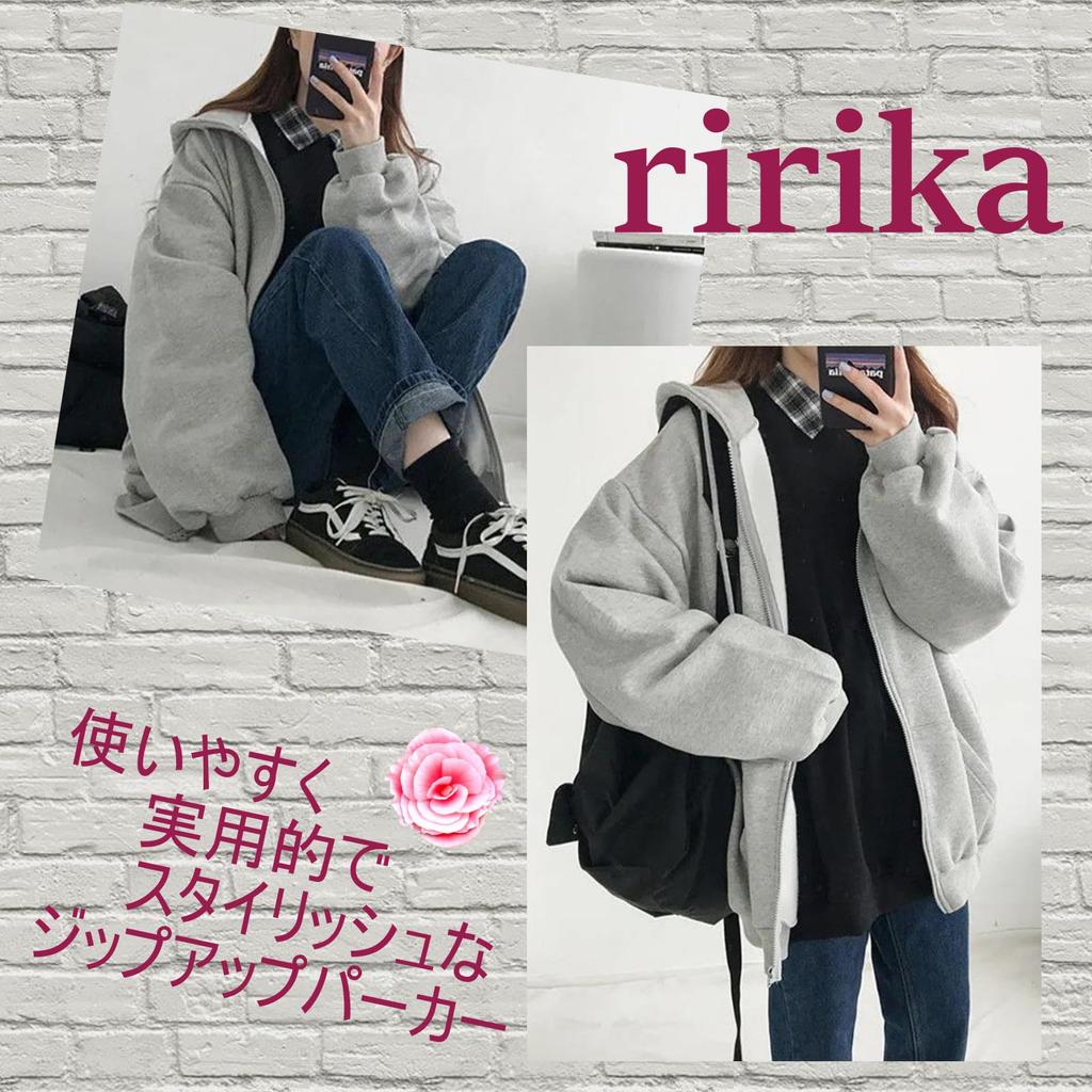 Ririka Basic Casual Fit Size Women's Zip-Up Hoodie, Oversized, Fleece-Lined, Gray/Black, (Black, M)