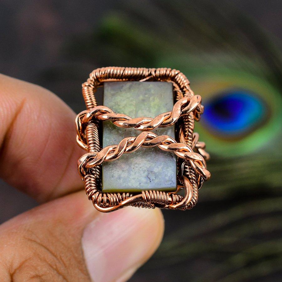 Mother Of Pearl Handmade Copper Wire Wrap Jewelry Ring Size 7.5 F5U48