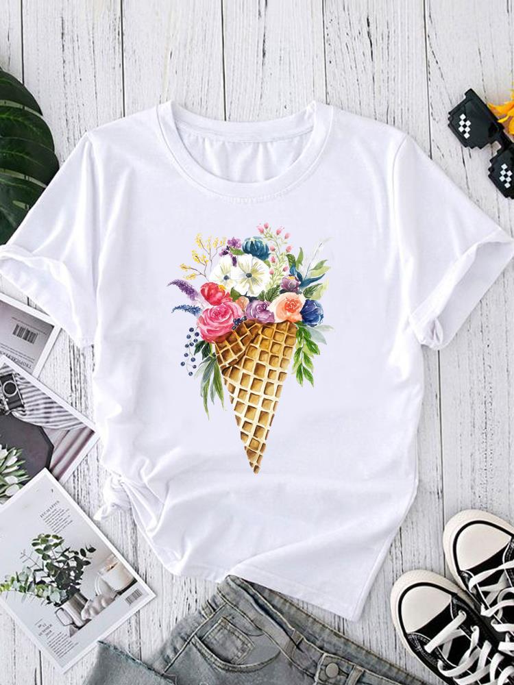 (Asian Size) love heart style Short Sleeve T shirt Printed T-shirts O-neck Casual Clothing Fashion Female Women's Top Graphic Tee