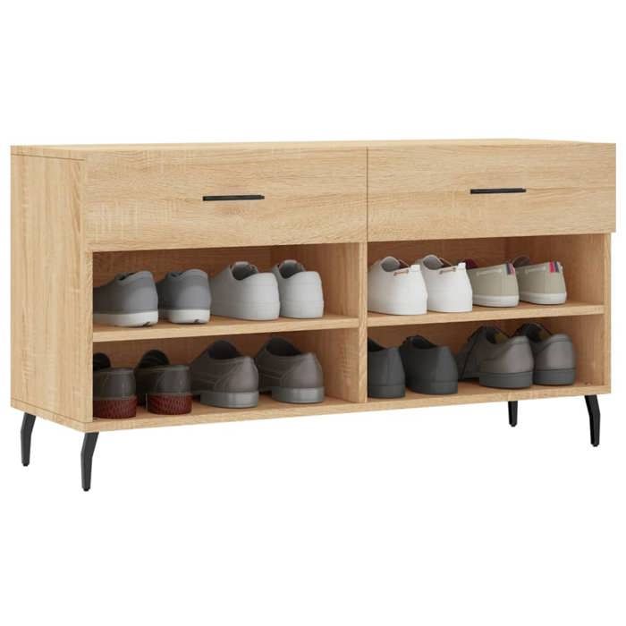 VidaXL Banc à Chaussures, Armoire à Chaussures avec 4 Étagères et Pieds, Meuble à Chaussures avec 2 Tiroirs Salon, Moderne, 829759