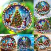 Charming Santa Clause Snowman Suncatcher Round Acrylic Stained Glass-Style Hanging Panel Window Decoration Wreath Sign Garden, Novelty Home Decor