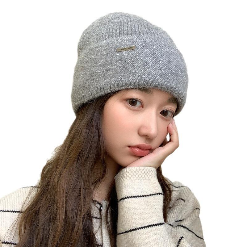 Autumn and winter hats, women's high-end bright diamond rabbit fur knitted wool hats, winter warm and cold-proof ear hats