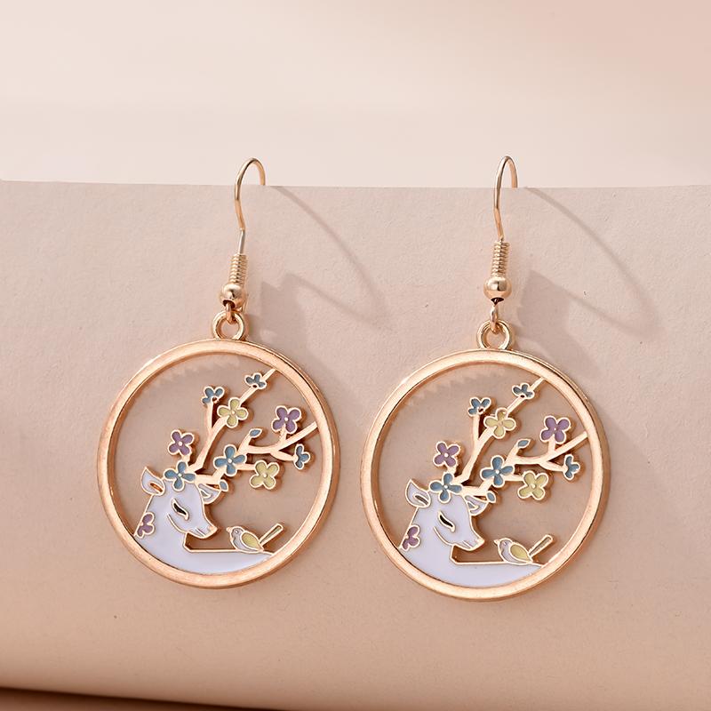 Vintage Cute Cartoon Animal Kitten Rabbit Panda Deer Earrings For Women Girls Zircon Sweet Moon Cat Squirrel Enamel Earrings