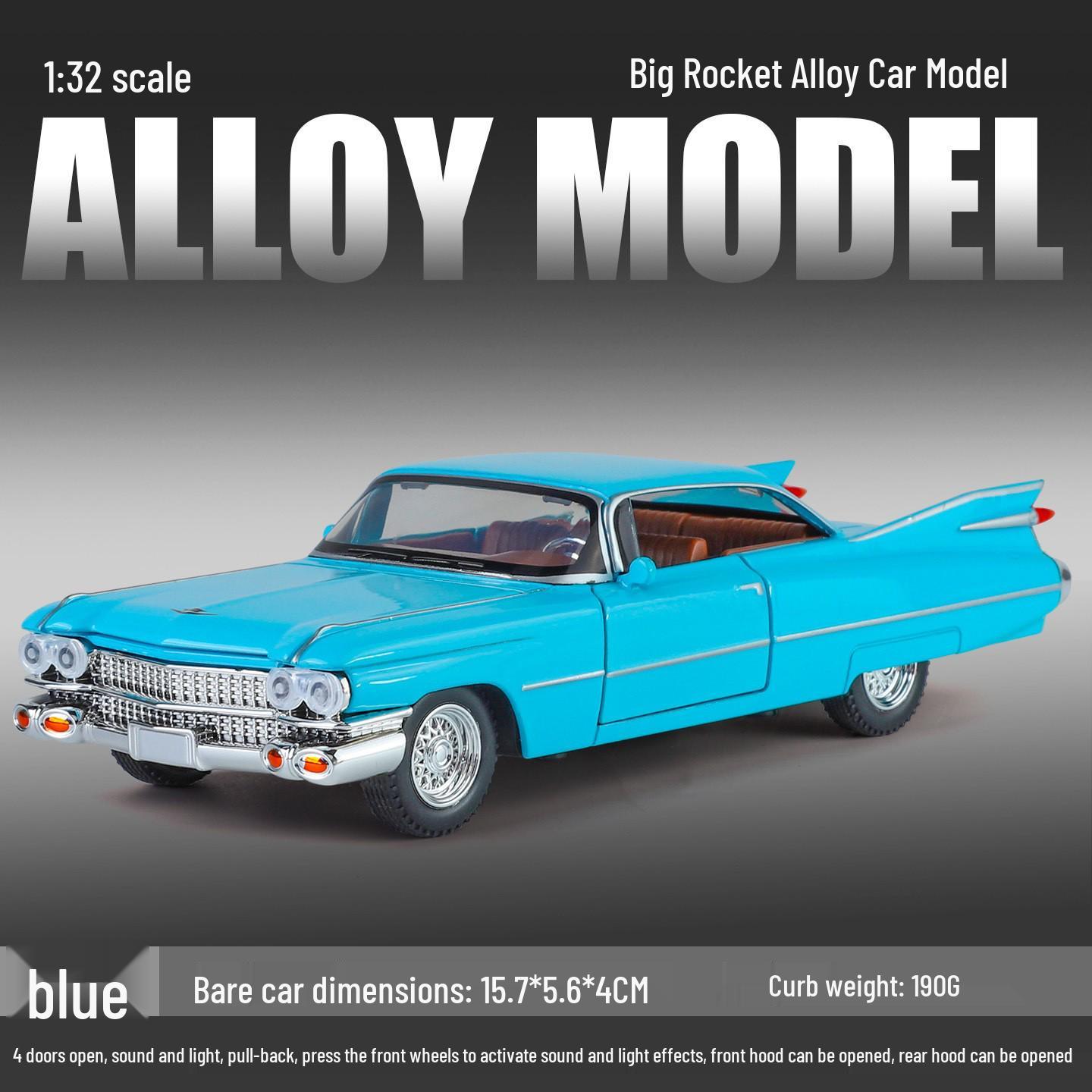 Boxed 1:32 Retro Cadillac Rocket Alloy Car Model with Sound & Light, Pull-back Toy Ornament. синий
