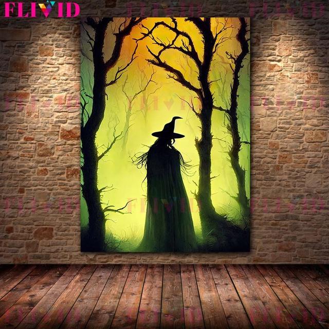 Halloween Dynia Sztuka Wydruk Szkielet Potwór i Duch Ścienny Sztuka Olejna Obraz Gotycki Ciemny Pogański Plakat