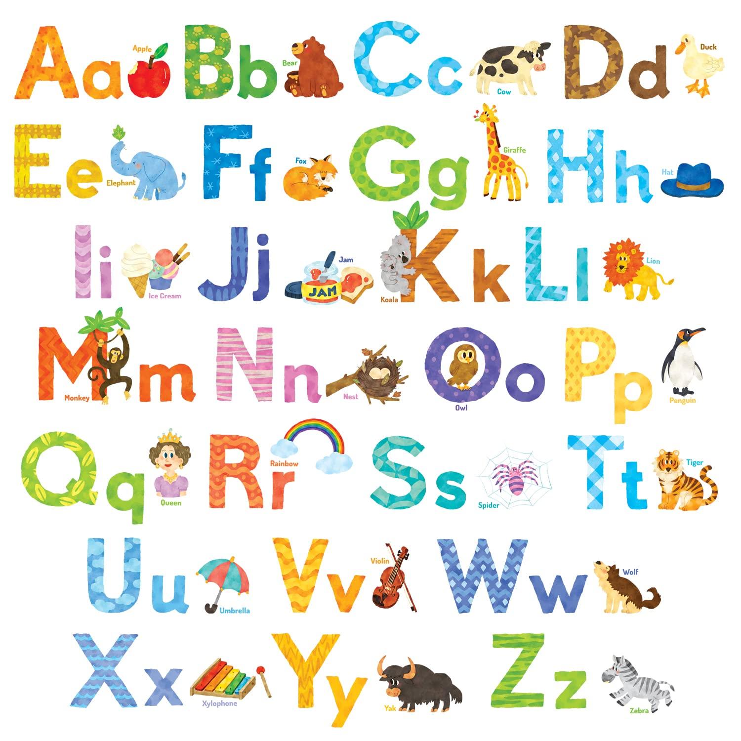 

DECOWALL Watercolor Animals Alphabet Wall Stickers Decorative Wall Art for Living Kitchen DS8-1608 - Kindergarten, Nursery, Kids Room, DIY, Boys,
