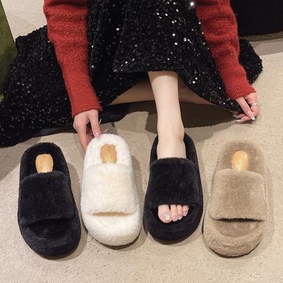 Fairy Wind Fluffy Slippers Female 2024 Autumn and Winter New Fluffy Home Flat Bottom Outer Wear Plush Drag
