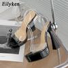 Fashion Eilyken Fashion Open Toe Platform High Heels Sandals Women Transparent PVC Ankle Strap Ladies Summer Party Nightclub Shoes Pumps