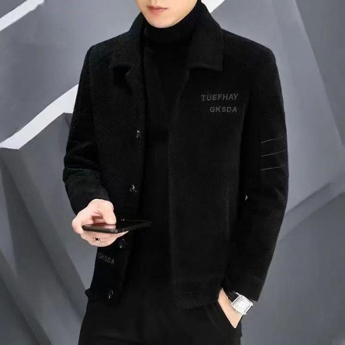 

Men s Short Woolen Trench Coat: Thick, Casual, Autumn/Winter Jacket 3XL чорний