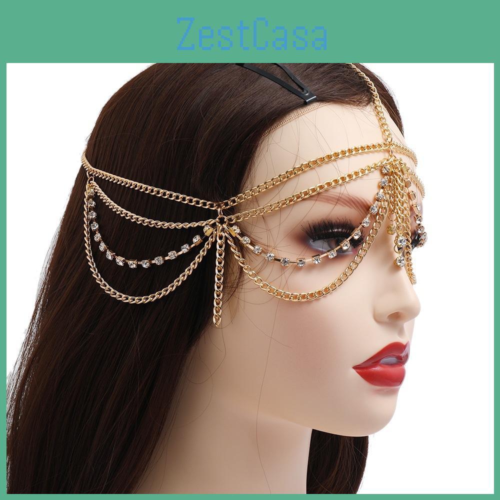 Multi Elegant Rhinestone Layer Chain Tassel Design Women Jewelry Headwear