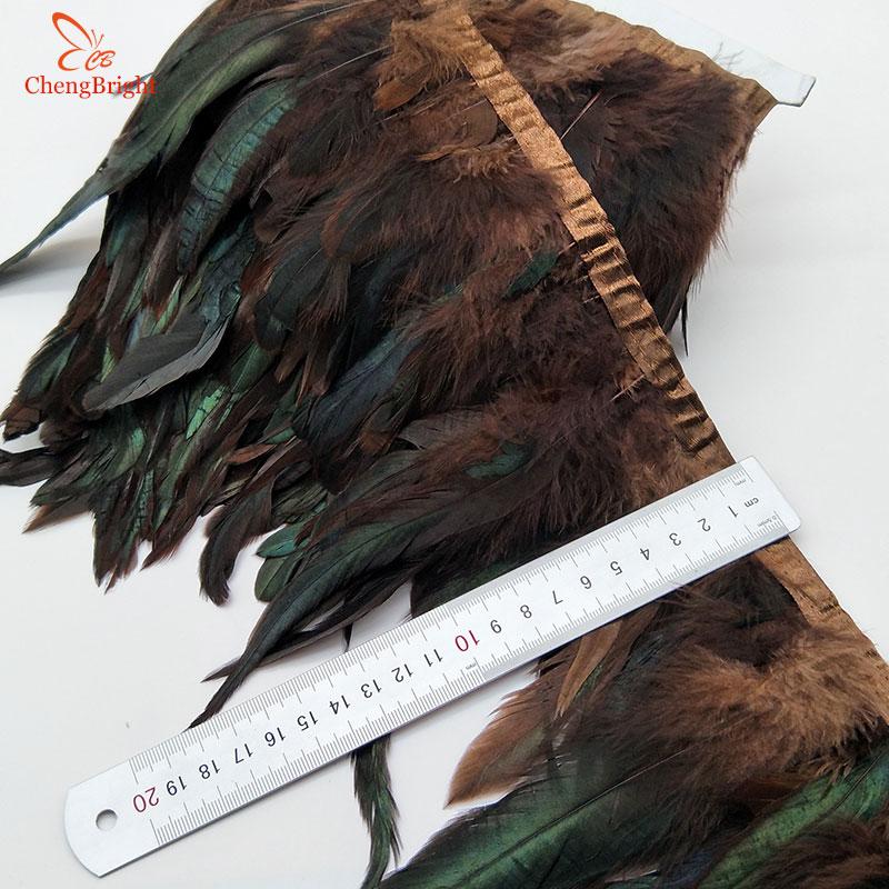 CHENGVRIGHT Wholesale 10 Meter 13-18CM Chicken Rooster Tail Feathers Trims Strip for Wedding Party Clothing Rooster Feather Trim