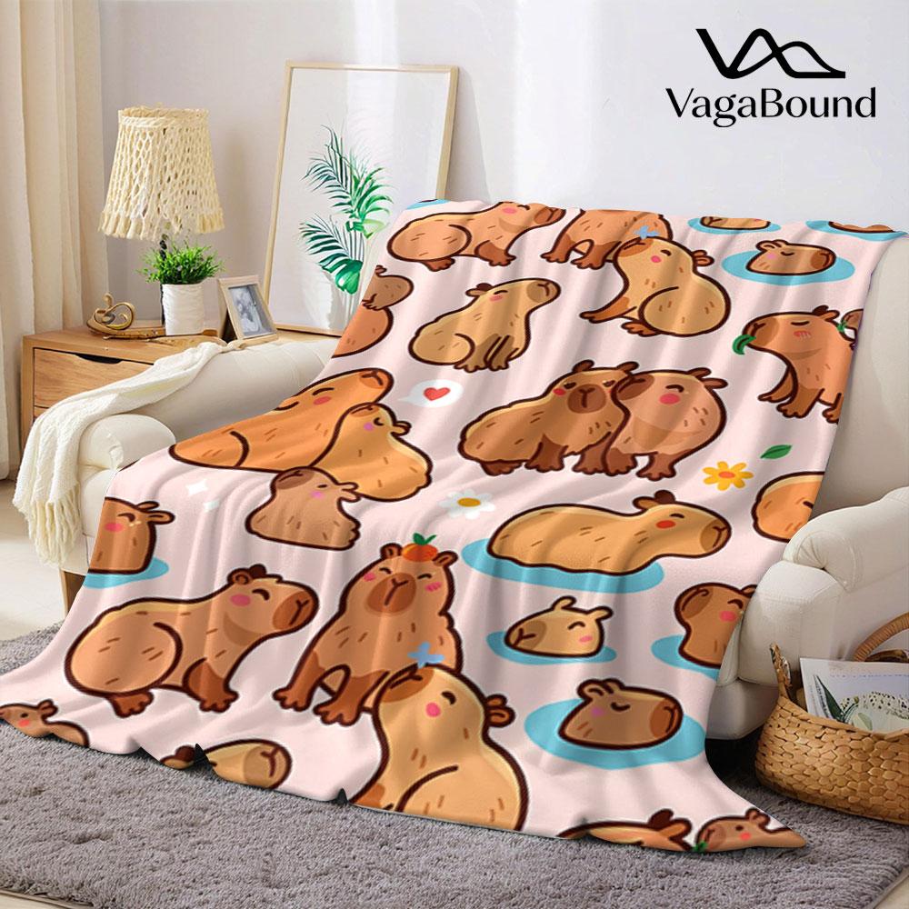 Cute Capybara Printed Blanket Suitable for Sofas Beds Offices Travel Camping Chairs Warm Plush Blanket