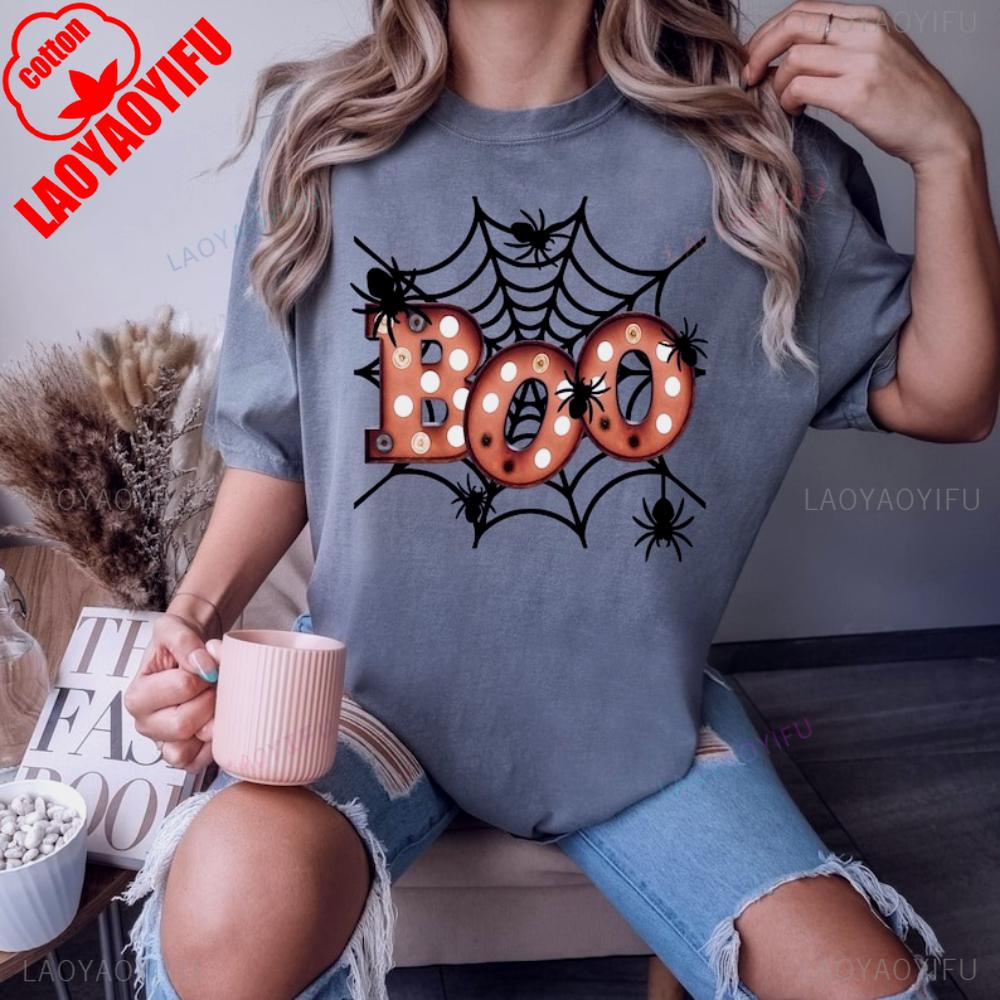 

Boo Spider Shirt Spider Halloween TShirt Halloween Party 2025 TShirt Spooky Season Tee Unisex Women Casual Fashion Cotton Tops S