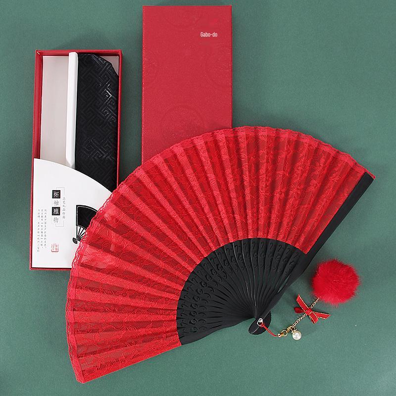 Classic Black Lace Cheongsam Folding Fan - Portable Chinese Style Summer Dance Fan for Ladies