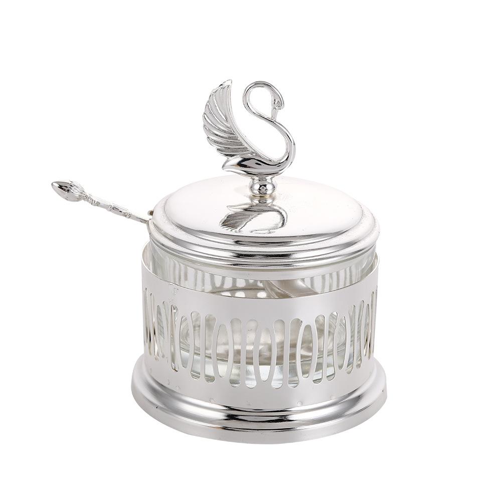 European-style Kitchen Creative Glass Cruet Hollow Swan Decorative Sugar Cup Seasoning Storage Box