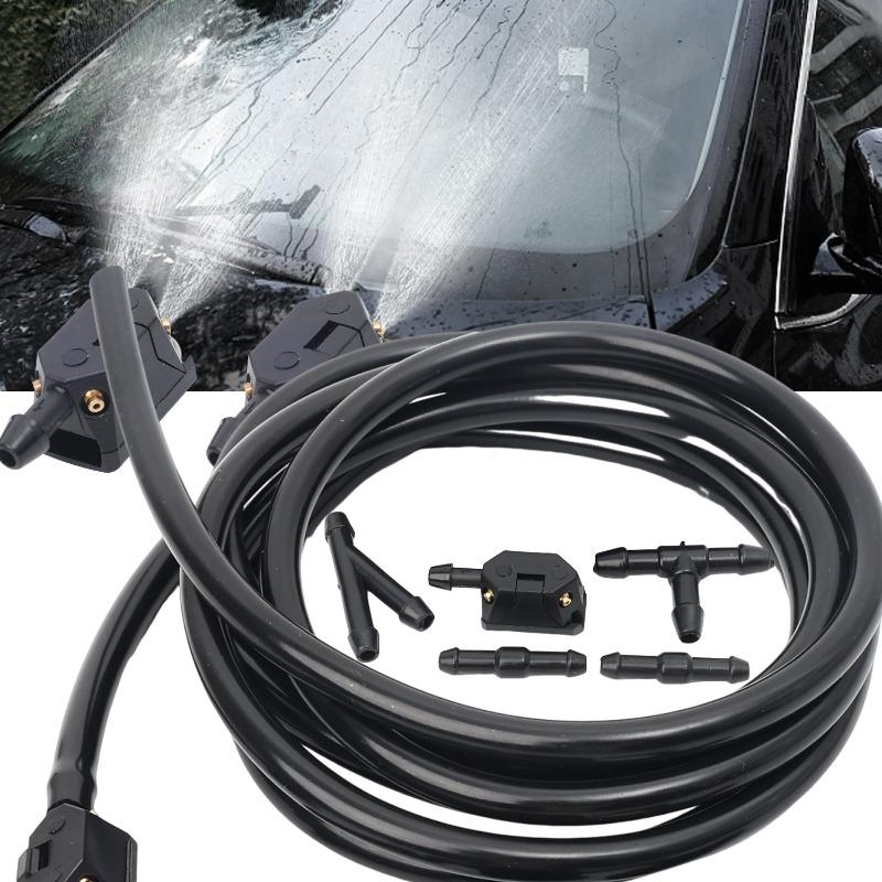 Universal Windshield Washer Nozzle and Hose Kit Adjustable Car Washer Jet Replacement with Connectors for Most Cars Repair Kit