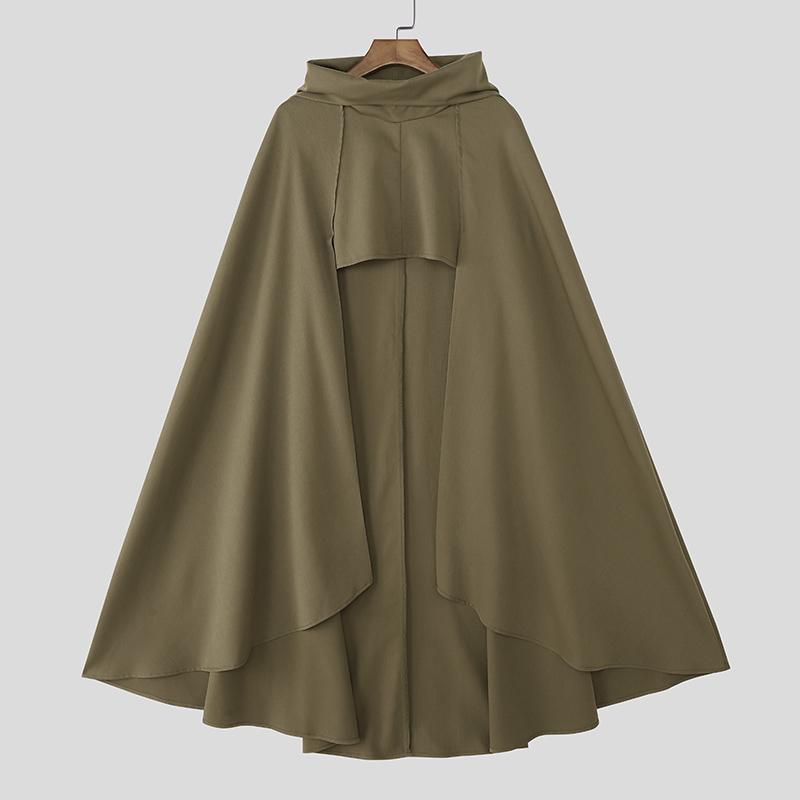 

INCERUN Spring Autumn Men High Neck Irregular Hooded Cloaks Coats Cape 4XL коричневый