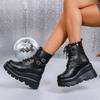Punk Style Black Wedge Boots for Women Autumn Winter Chunky Platform Ankle Boots Woman Super High Heel Motorcycle Botas Mujer