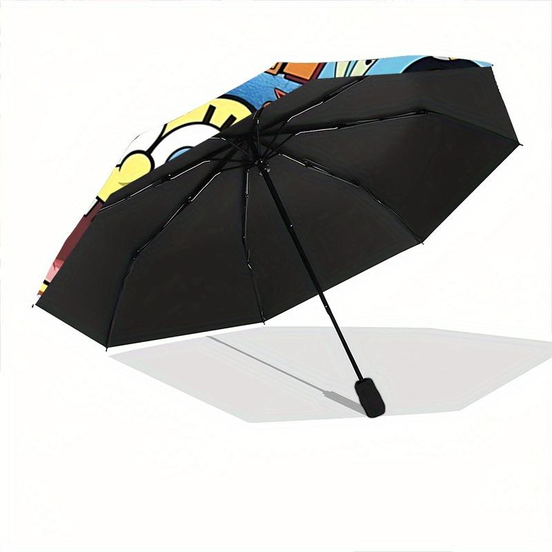 1pc SpongeBob SquarePants Bikini Bottom Adventure Durable Cartoon Folding Umbrella, Portable 3-Fold Compact Umbrella for Men and Women, Suitable for T