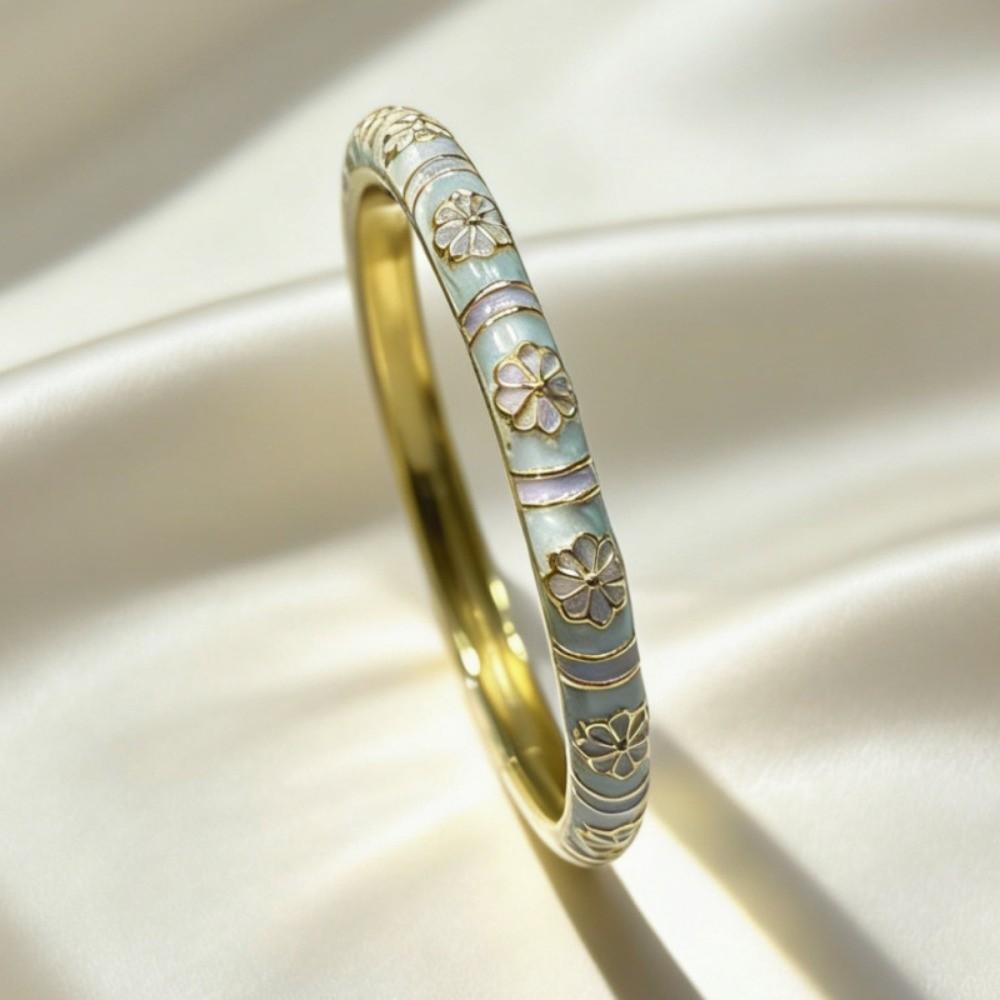 Traditional Flower Bangle Enamel Women's Hand Bracelet Handicraft Vintage Cloisonne Bangle Ladies