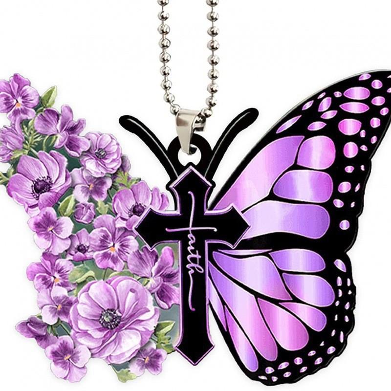 Charming Cartoon Butterfly Car Pendant Acrylic Keychain Festive Tree Decoration