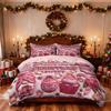 3pcs Pink Imitation Bedding Set Relief Christmas Dwarf Print Coreless Duvet Cover Set Soft Dormitory Bedroom Decor Multiple Size