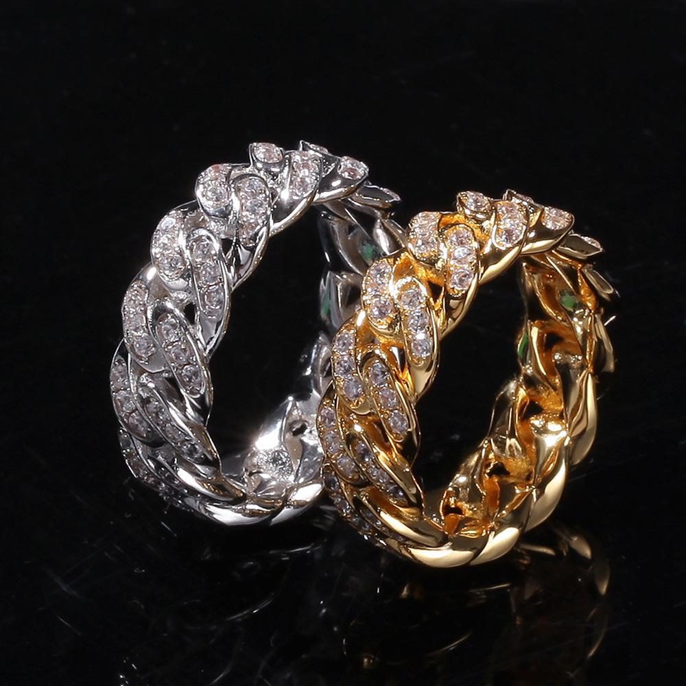 

Unisex Retro Hip-Hop Cuban Chain Ring with Cubic Zirconia Size 6 золотой