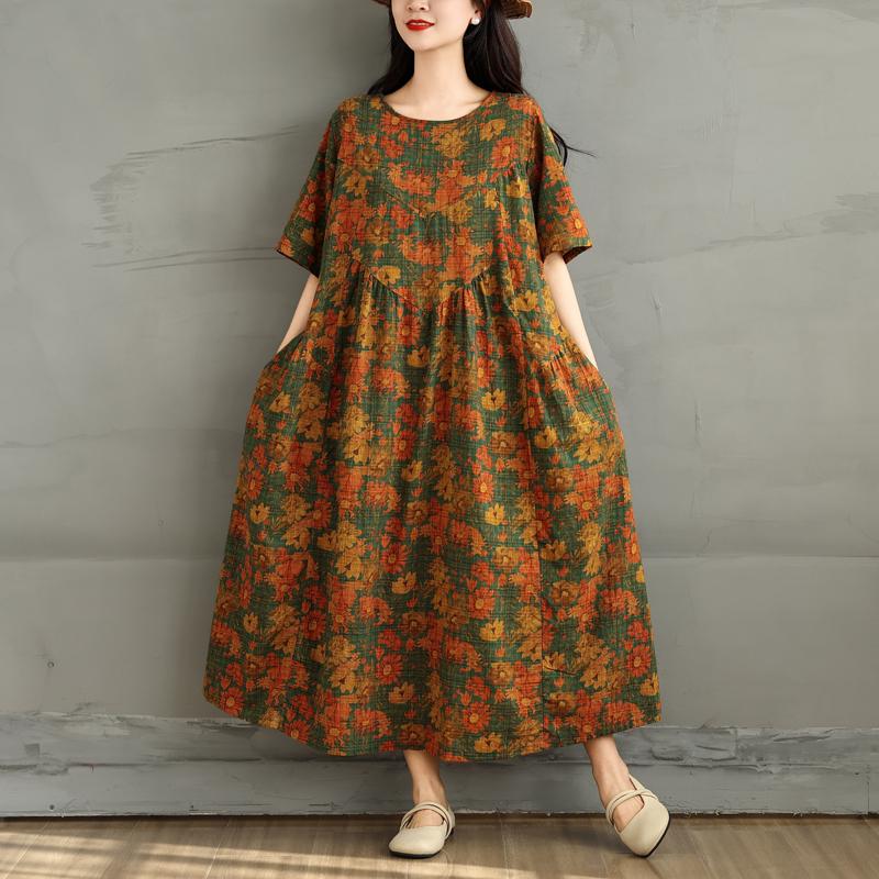 

DIMANAF 2025 Летнее платье большого размера Женское повседневное винтажное длинное платье с цветочным принтом Свободное платье-рубашка Макси XL