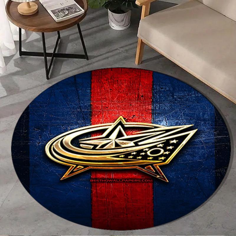 1PC Columbus Blue Jackets Heart Round Rug, Non-slip Chair Mat, Home Decor, Circle Carpet Perfect for Office, Bedroom, Living Room,Christmas Gift
